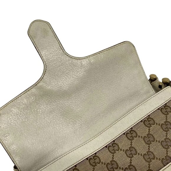 Auth GUCCI GG/Horsebit 144010 Beige Brown Cream Jacquard Leather Shoulder Bag - Picture 12 of 16